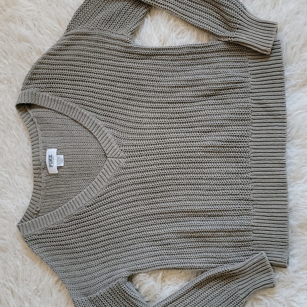 PINK Victoria's Secret Dropped Shoulder Oversized V-Neck Cable Knit Sweater